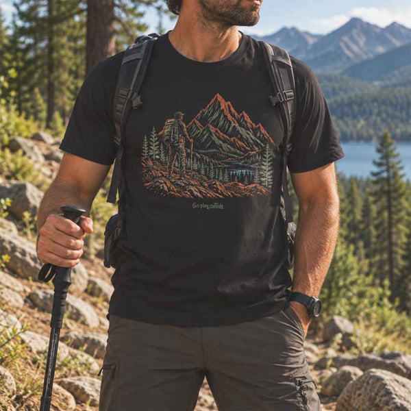 Hiking Man Sketch Organic Cotton T-Shirt