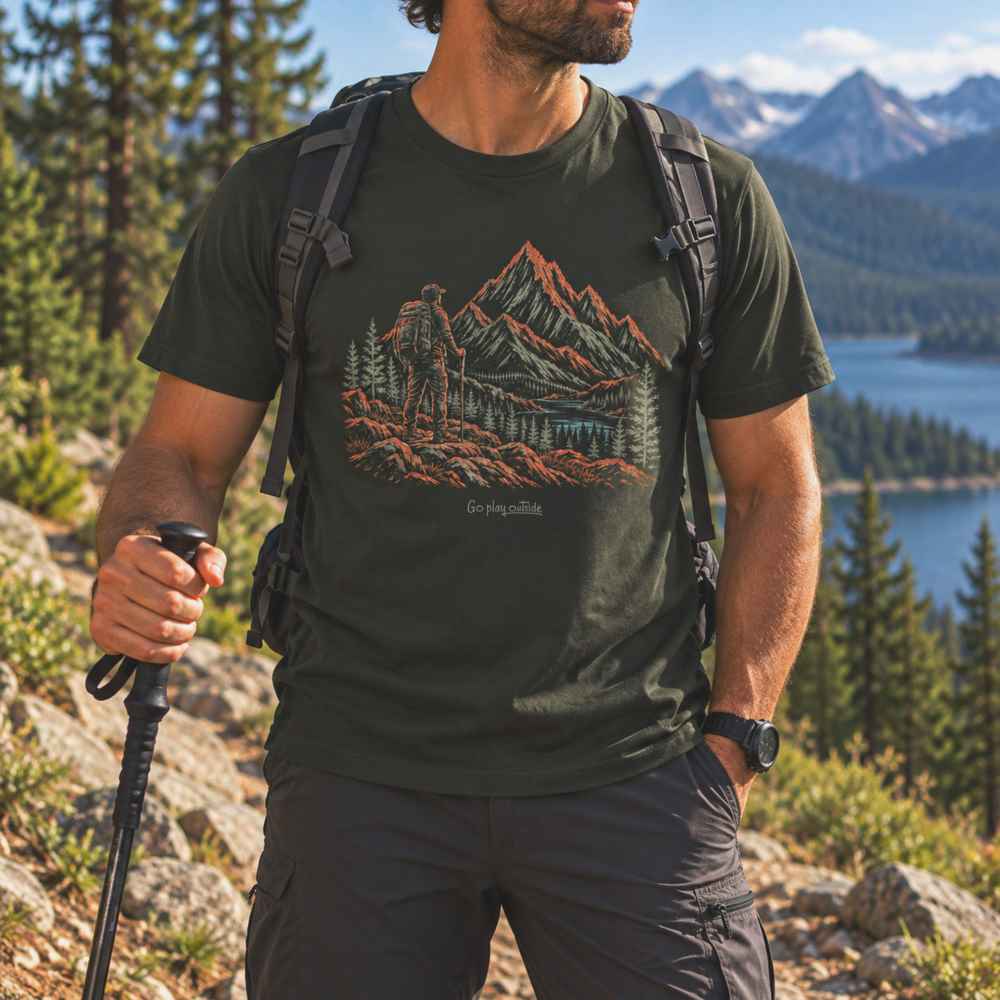 Hiking Man Sketch Organic Cotton T-Shirt