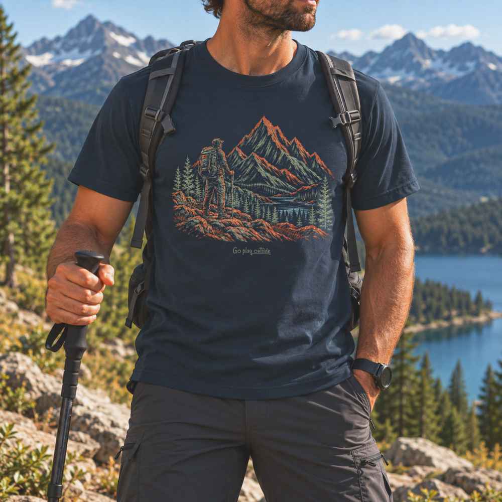 Hiking Man Sketch Organic Cotton T-Shirt