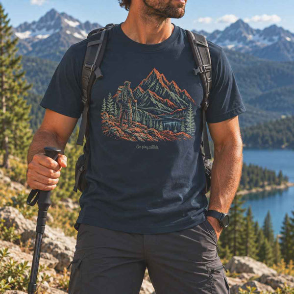 Hiking Man Sketch Organic Cotton T-Shirt